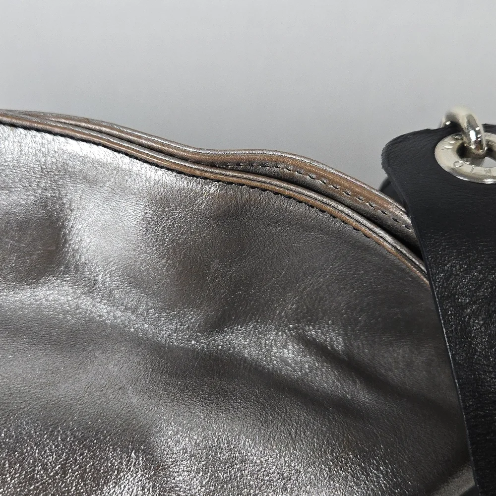 Silver and Black Leather Hobo Bag Purse